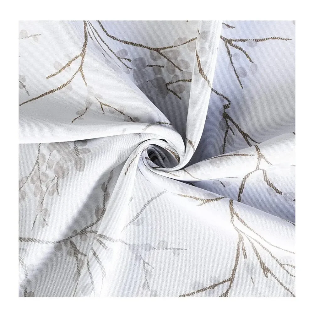 Brown Branch Pattern Room Darkening White Window Curtains 63 Inch 2 Panels‎